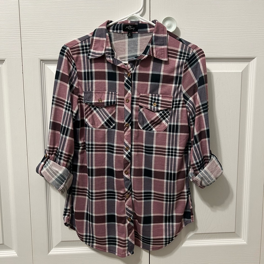 Plaid Button Down Flannel Shirt for Women
